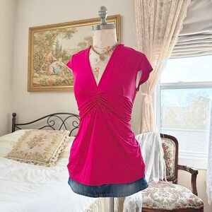 pink fairy top  Y2K hot pink ruched v neck top k mode size large